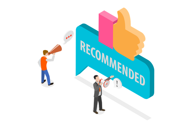 Man holding megaphone with Recommend Sign  Illustration