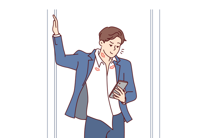 Man holding mobile and feeling love  Illustration