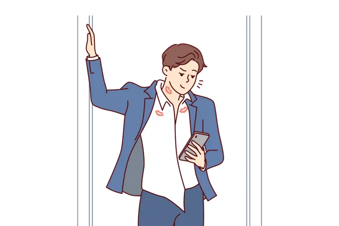 Man holding mobile and feeling love  Illustration