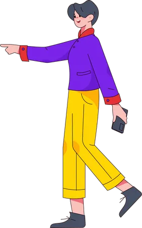 Man holding mobile and pointing up  Illustration