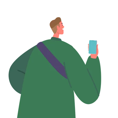 Man holding mobile for press interview  Illustration