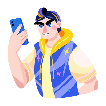 Man holding Mobile  Illustration