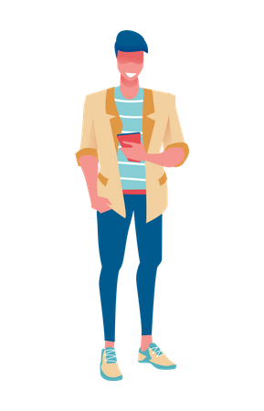Man holding mobile in his hand Illustration