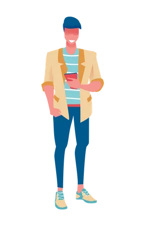 Man holding mobile in his hand Illustration