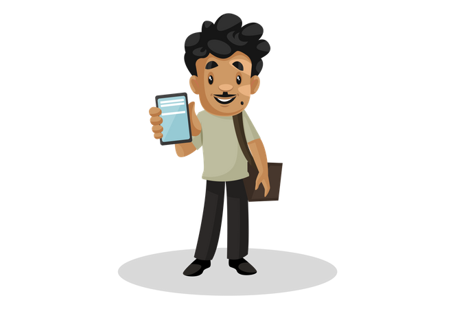 Man holding mobile in his hand  Illustration