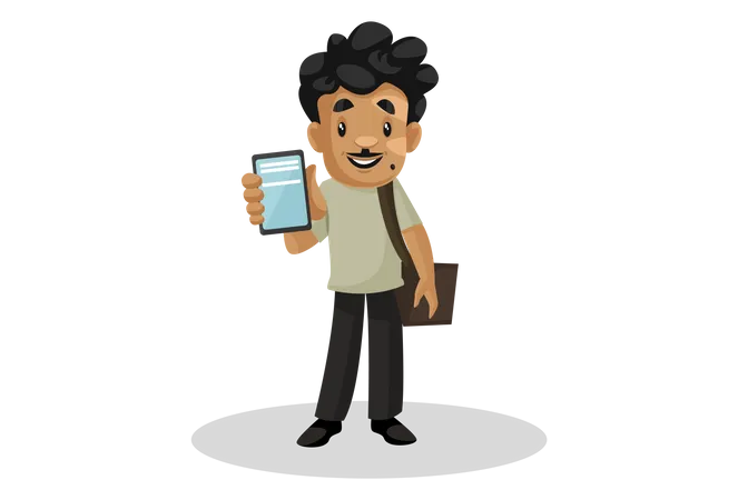 Man holding mobile in his hand  Illustration