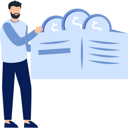 Man Holding Money Wallet with Dollar Signs Financial  Illustration
