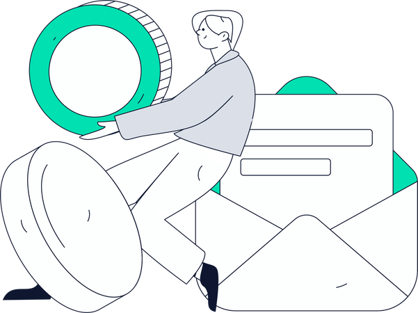 Man holding money while getting financial mail  Illustration