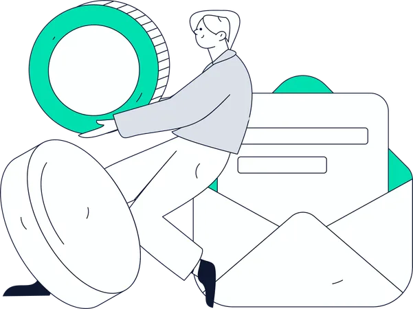 Man holding money while getting financial mail  Illustration