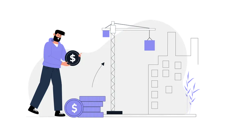 Man holding money while recovery money from construction  Illustration