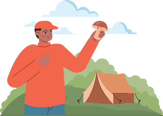 Man holding mushroom  Illustration