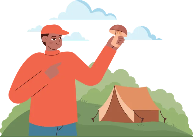 Man holding mushroom  Illustration