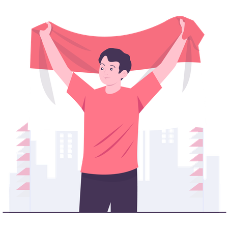 Man Holding National Banner  Illustration