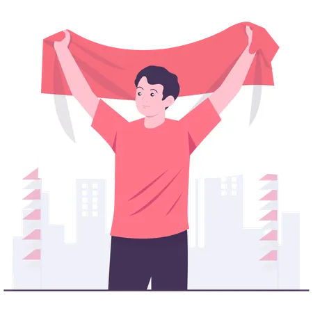 Man Holding National Banner  Illustration