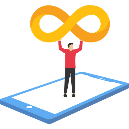 Man holding never ending infinity loop from phone screen  Illustration