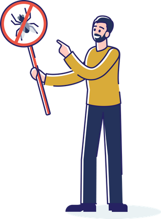 Man holding no insects allowed signboard  Illustration