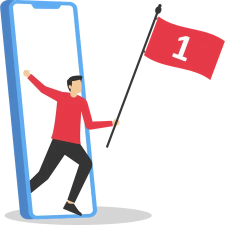 Man holding number one flag of victory  Illustration