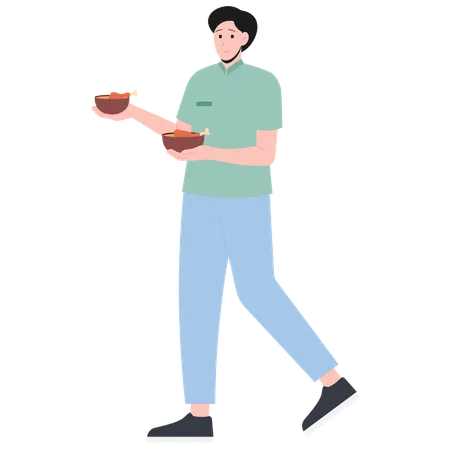 Man holding Opor Ayam  Illustration