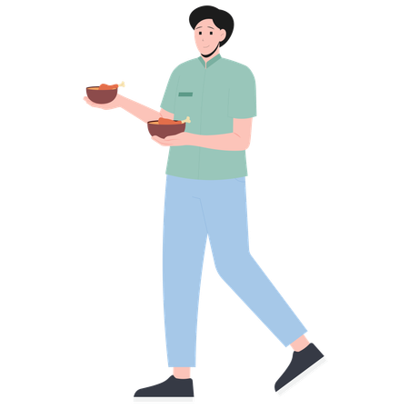 Man holding Opor Ayam  Illustration