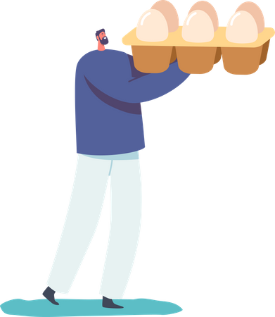 Man Holding Package with Eggs Illustration