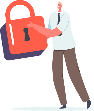 Man holding padlock  Illustration