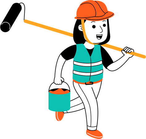 Man holding paint brush and paint bucket  Illustration