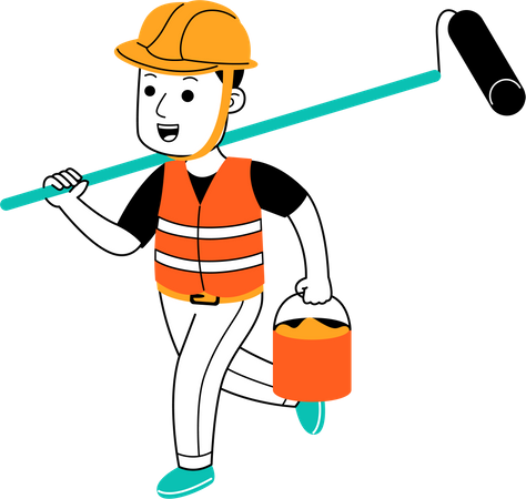 Man holding paint brush and paint bucket  Illustration