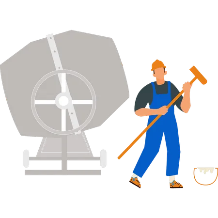 Man holding paint roller  Illustration