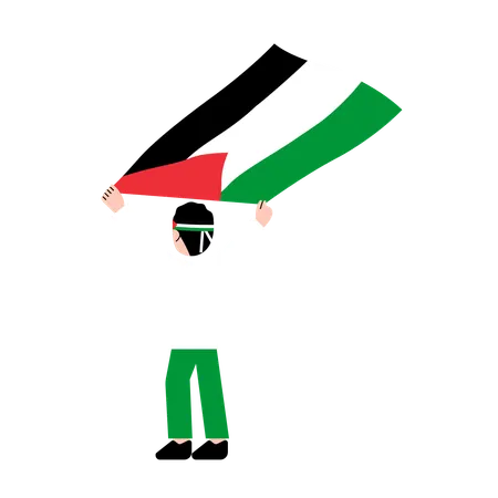 Man Holding Palestine Flag  Illustration