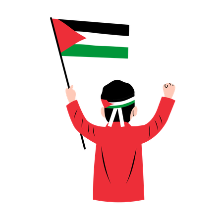 Man Holding Palestine Flag  일러스트레이션