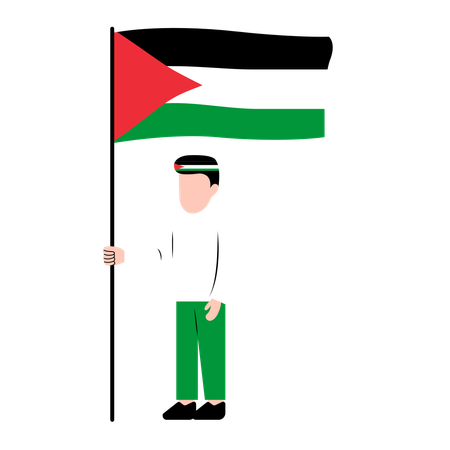 Man Holding Palestine Flag  Illustration