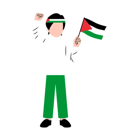 Man Holding Palestine Flag  Illustration