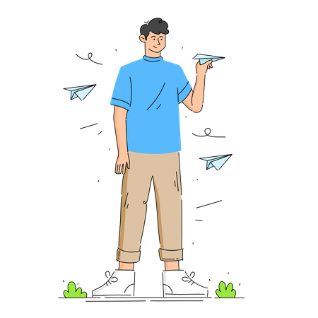 Man holding paper airplane  Illustration