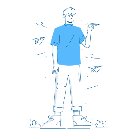 Man holding paper airplane  Illustration