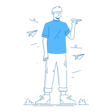 Man holding paper airplane  Illustration