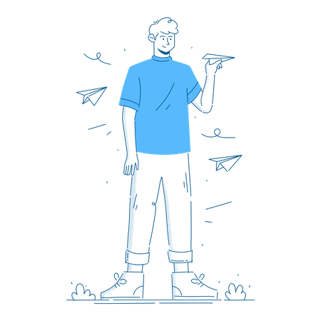 Man holding paper airplane  Illustration
