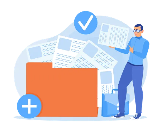 Man Holding Paper Document while save in folder  Illustration