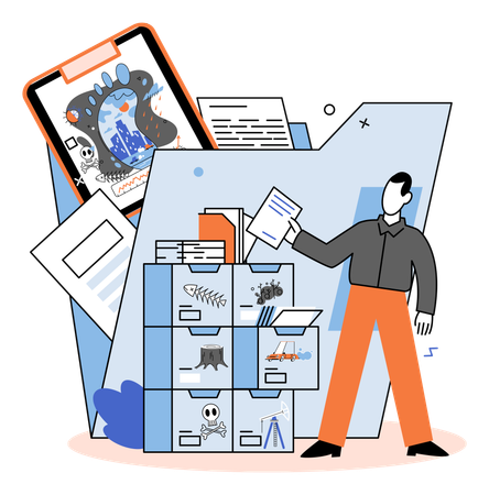 Man holding paper while managing file  Illustration