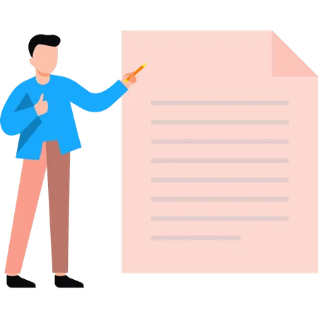 Man holding pencil and presenting report  Illustration