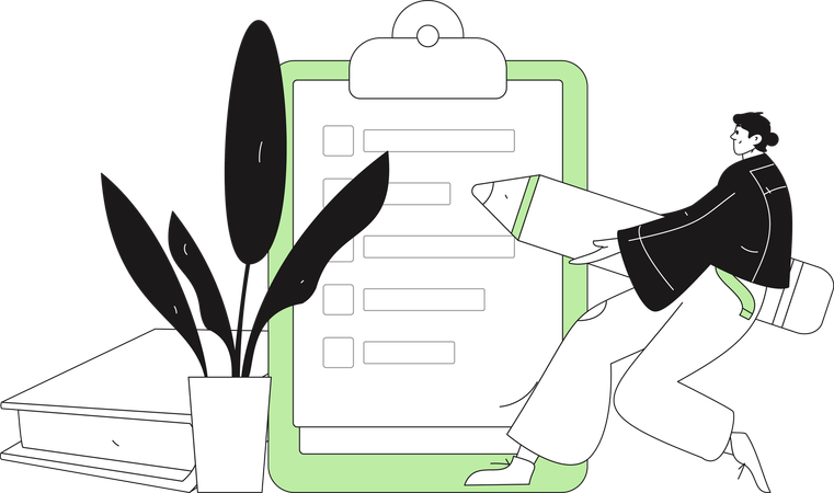 Man holding pencil while writing book  Illustration