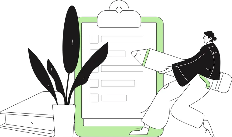 Man holding pencil while writing book  Illustration
