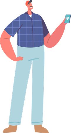 Man Holding Phone With Gps Pin On Screen  Illustration