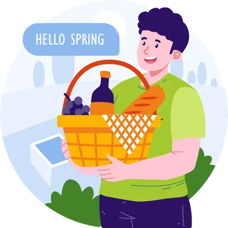 Man holding picnic basket  イラスト