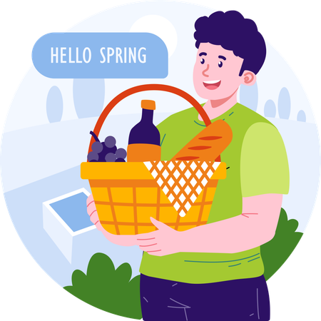 Man holding picnic basket  Illustration