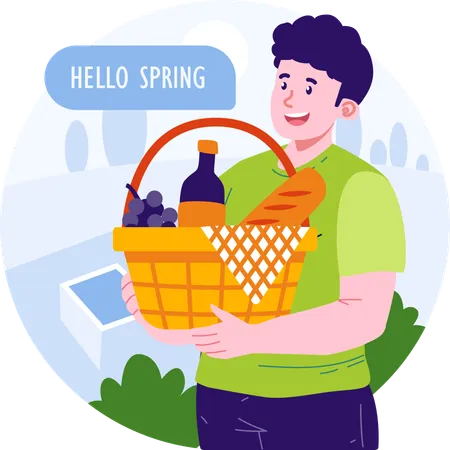 Man holding picnic basket  Illustration