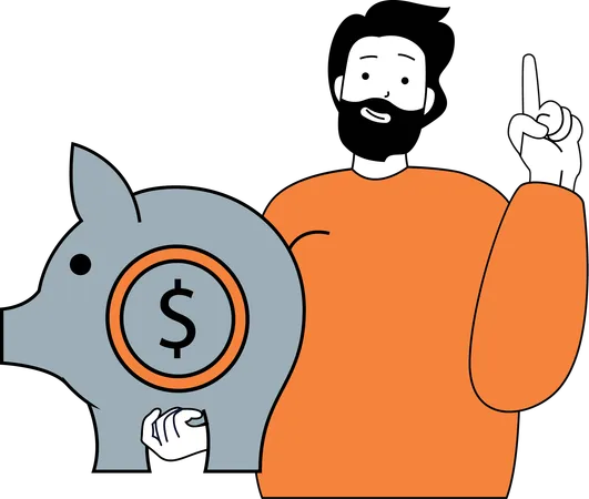 Man holding piggy bank  Illustration