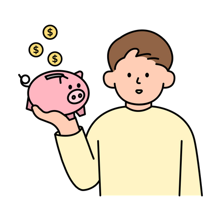 Man Holding Piggy Bank  Illustration