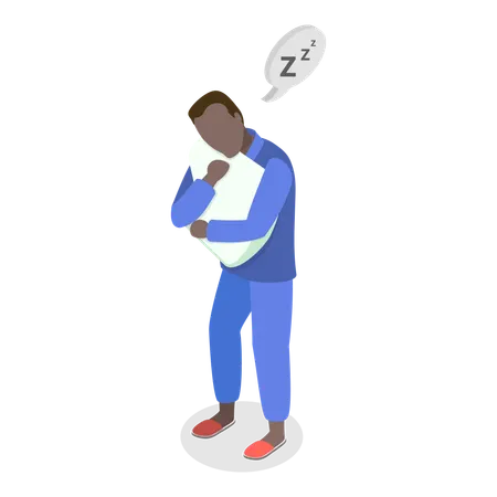 Man holding pillow while felling sleepy  Illustration