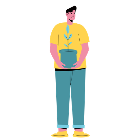 Man holding plant for planting  Illustration