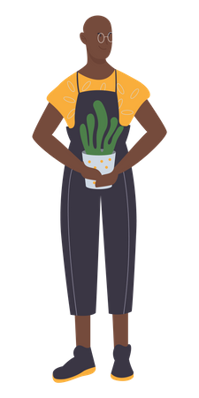 Man holding plant pot  Illustration